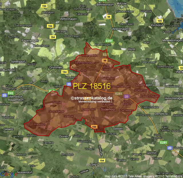 Postleitzahlgebiet 18516 PLZ