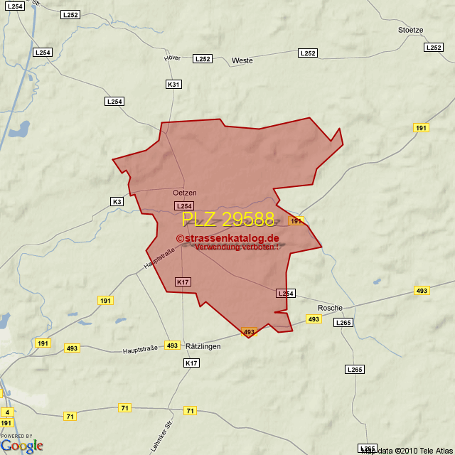 Postleitzahlgebiet 29588 PLZ