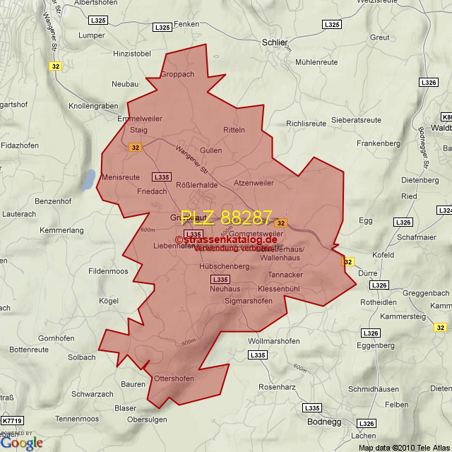 Postleitzahlgebiet 88287 - PLZ