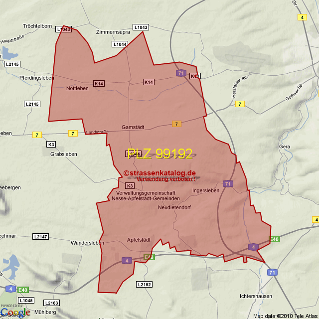 Postleitzahlgebiet 99192 PLZ