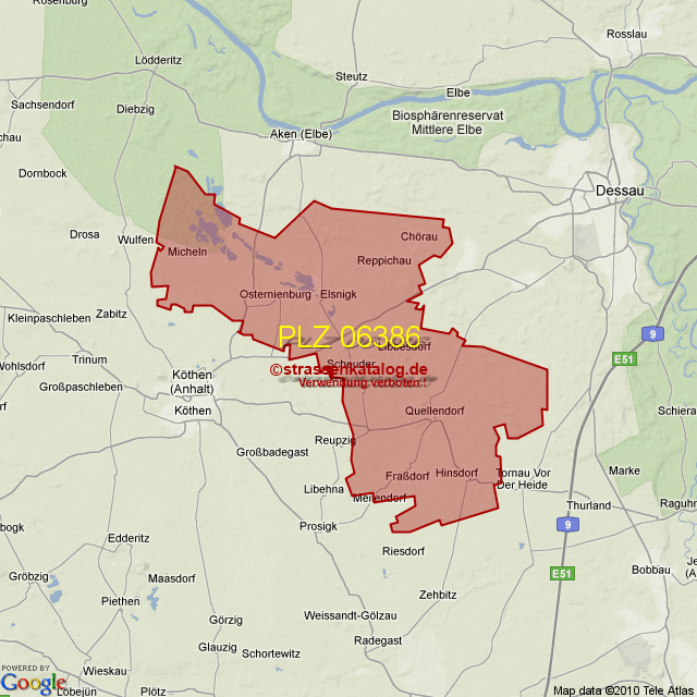 Postleitzahlgebiet 06386 PLZ