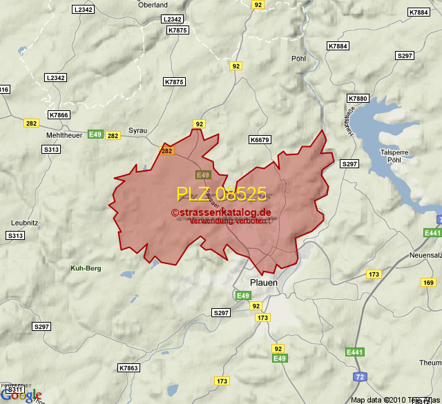 Postleitzahlgebiet 08525 PLZ