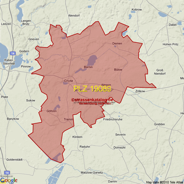 Postleitzahlgebiet 19089 PLZ
