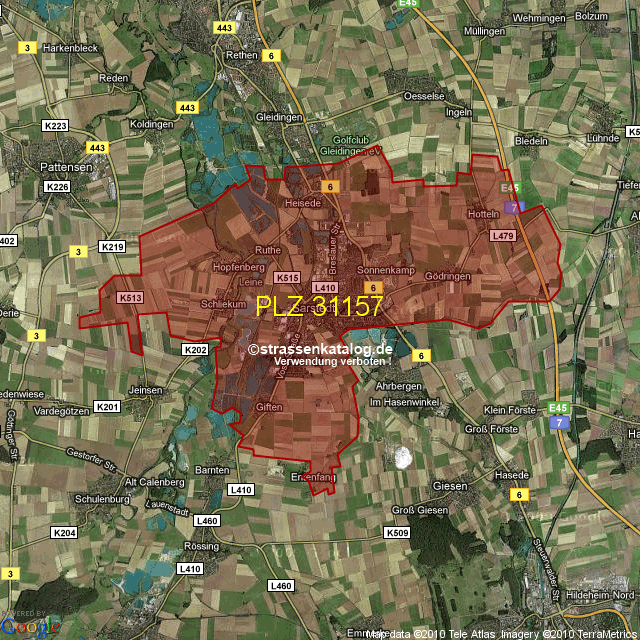 Postleitzahlgebiet 31157 PLZ