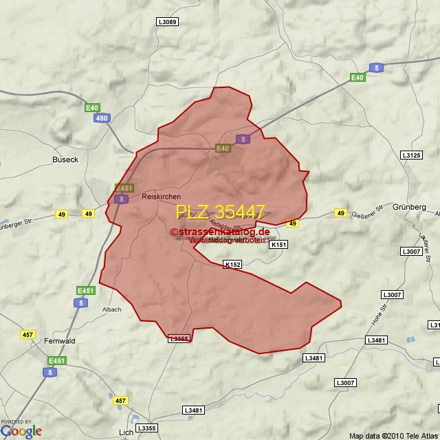 Postleitzahlgebiet 35447 - PLZ