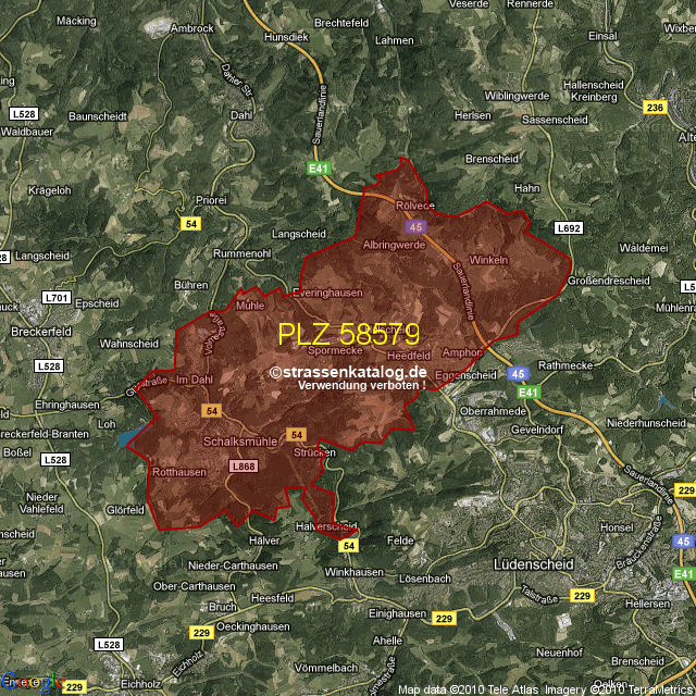 Postleitzahlgebiet 58579 PLZ