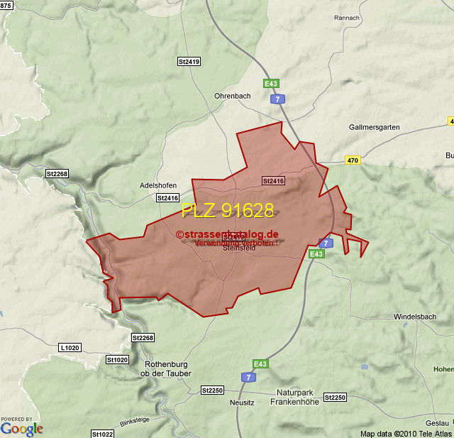 Postleitzahlgebiet 91628 PLZ